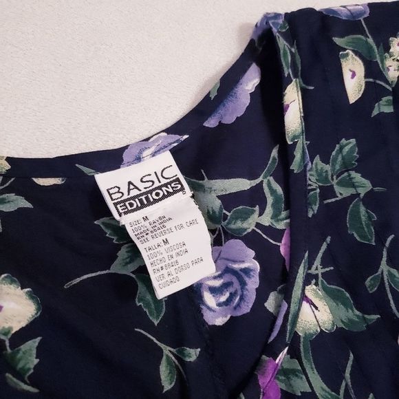 VINTAGE Basic Editions Med Navy Blue W/ Purple Flowers Button front Romper - Picture 16 of 16
